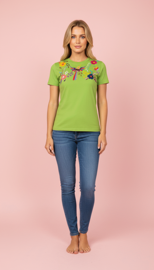 product-to-model-1764785627117 🪶 Playera “Canto Verde” – Bordado de Huazolotitlán, Oaxaca